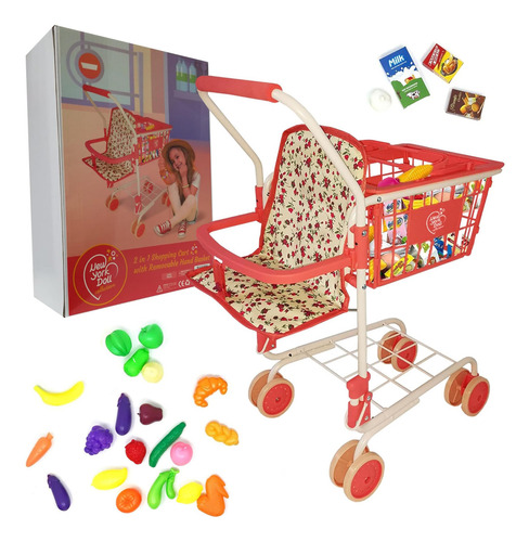 Carrito De Compras De Juguete Con 24 Piezas Y Cesta Floral
