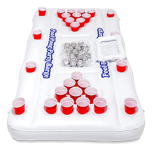 Pool Party Barge Floating Beer Pong Table With Cooler A...