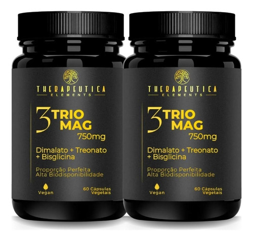 Kit 2 Unidades 3 Magnésios 750mg Premium (vegan) Therapeutic Sem Sabor