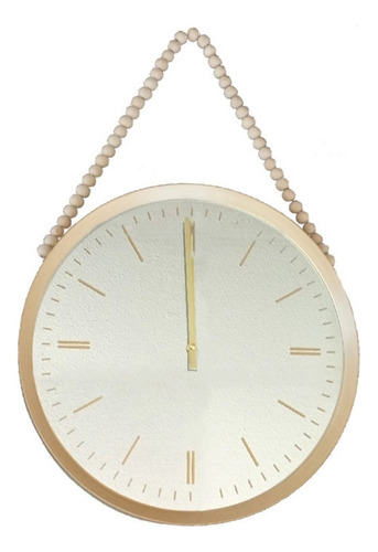 Reloj De Pared Analogico 45cm Espejo Con Soga Perlas Madera