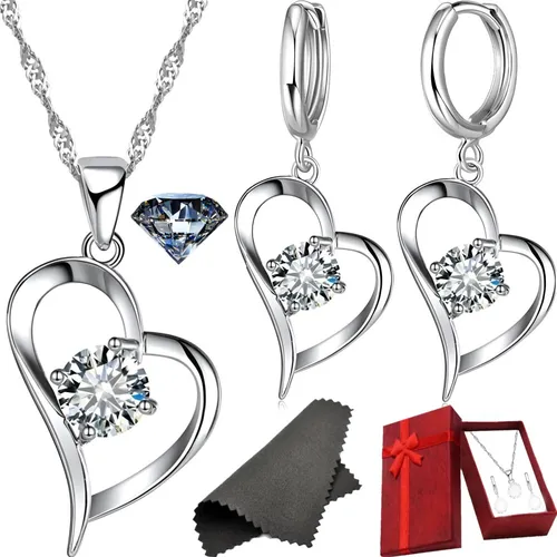 comprar Juego Plata 925 Aretes Corazon Aros Mujer Collar Colgante