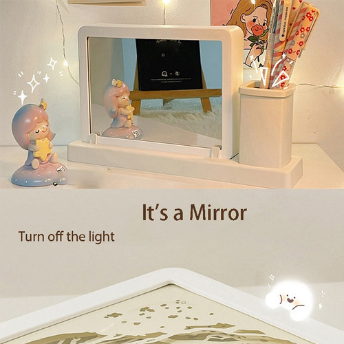 Portalápices Espejo Iluminado Usb Luz Nocturna Led