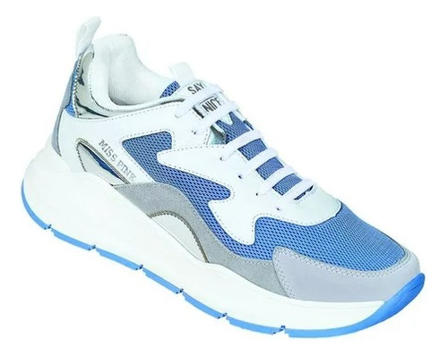 Tenis Blancos Mujer Casuales Tipo Chunky Detalles Azules