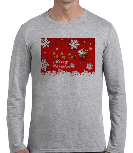 Remera Hombre Ml Navidad Rojo Renos Papa Noel Jo Jo Jo