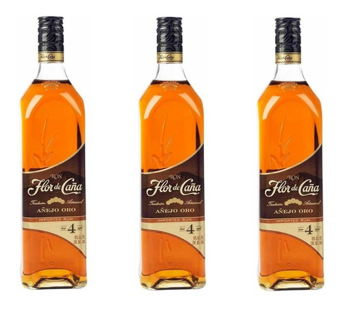 Pack 3 Unidades Ron Flor De Caña 4 Años 750ml 100% Original