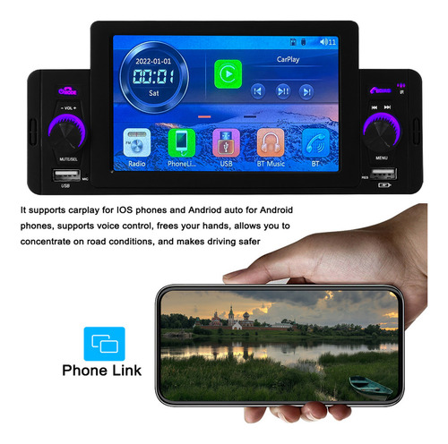 Auto Carplay Android Auto Bt Mp5 5 Usb De Un Solo Din