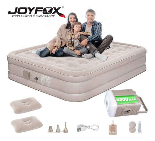 Colchão Inflável Queen Joyfox Bateria Lítio Integrada 203x154x44cm