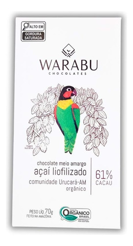 Chocolate Vegano Orgânico Açaí Liofilizado 61% Cacau 70g