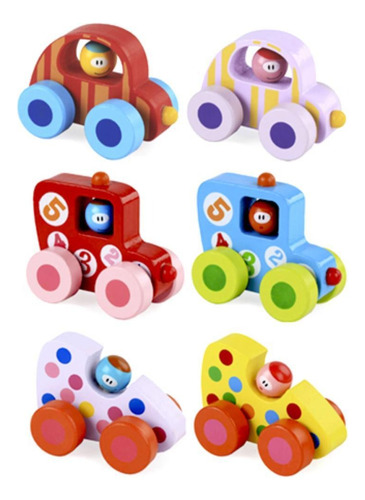 Set 6 Autitos Coches De Madera Juegos Didáctico Montessori