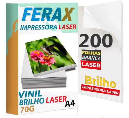 200 Adesivos Vinil Branco Brilho Para Impressora Laser A4