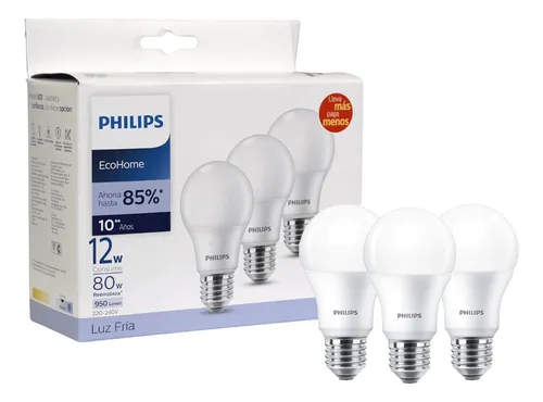 Pack 3 Ampolletas Philips Ecohome Led Bulb 12w Luz Fría