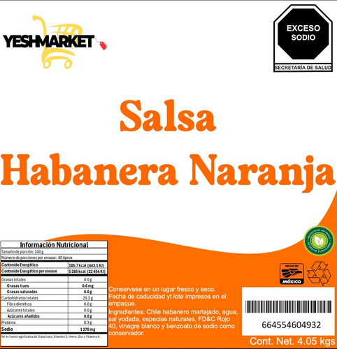 Salsa De Habanero Naranja Picosa Para Alitas Tacos 4 Lt
