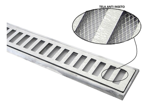 Ralo Linear 10x100 Cm Grelha + Tela Anti Inseto Aluminio