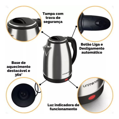Chaleira Elétrica Unitermi Atacama Prata 127v 1,8l Jarra