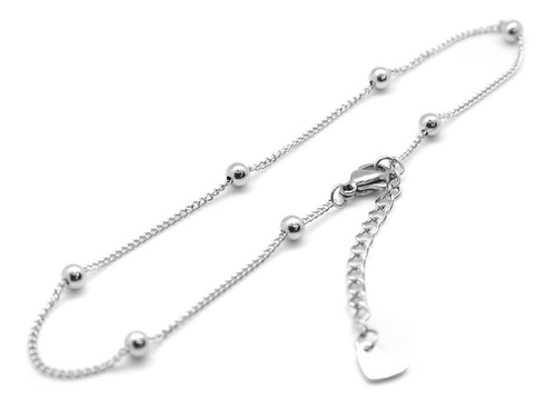 Pulsera Tobillera Mujer Acero Pie Tobillo Bolitas Plata Moda