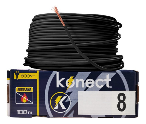 Cable Electrico Cca Konect Calibre 8 Negro 100 Metros 1 Pzs