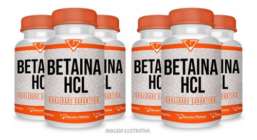 Betaína Hcl 300mg 90 Cápsulas - 6 Potes