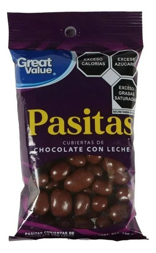 5 Pzas Pasitas Great Value Cubiertas De Chocolate Con Leche
