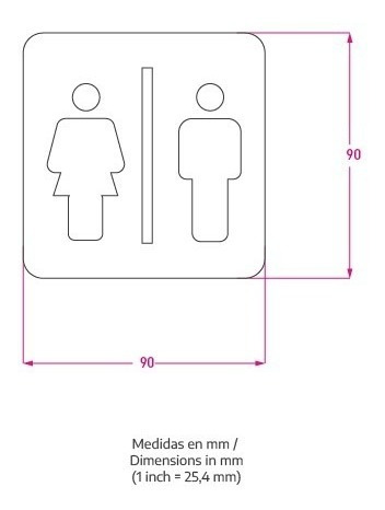 Imagen 4 de 10 de Señal Hombre Mujer 90x90mm Baño Cartel Acero Inoxidable