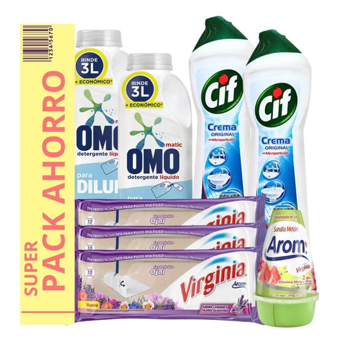 Detergente Liquido Omo X2 + Trapero X3 + Cif X2 + Arom Gel 1