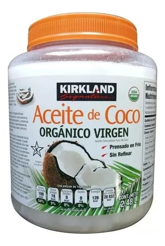 Aceite De Coco Orgánico Virgen, Comestible, Kirkland 2.29 Kg