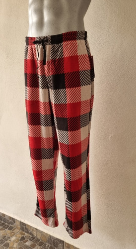 Pantalon Pijama A Cuadros Textura Polar Fleece Calido Hombre