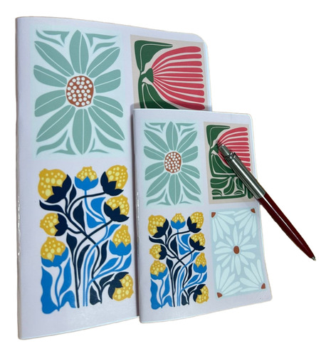 Kit Cuadernos X2 A5 A6 Abrochado Flores Dia Del Amigo Regalo Crema