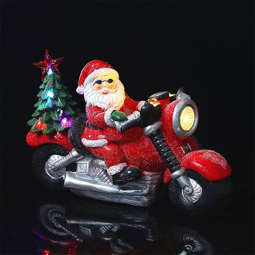 Figuras De Papá Noel Conduciendo Una Motocicleta, Luz De Pap