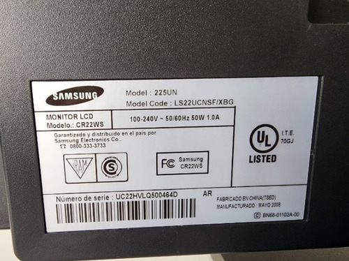 Imagen 9 de 10 de Monitor Lcd Samsung 22'' Modelo 225un Negro