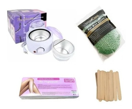 Imagen 1 de 2 de Olla Depilatoria + 1kg Cera Elástica + 50 Paletas + Bandas