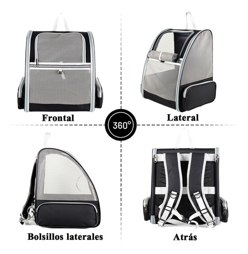 Mochila De Viaje Transpirable Para Perros Y Gatos Negra