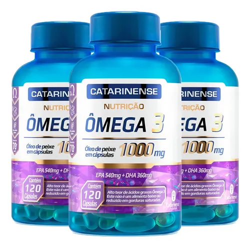 Kit 3 Ômega 3 1000mg Catarinense Pharma (360 Cápsulas) Sabor Sem ...