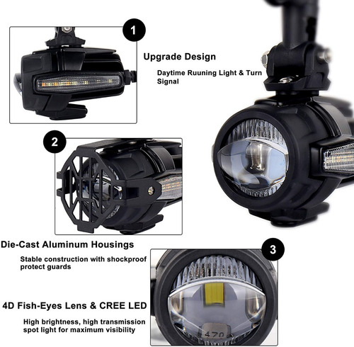 Faro Led Auxiliar Led Soporte Original X2 C/ Giro Y Kit Inst