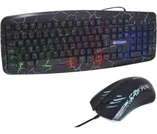 Kit Teclado E Mouse Gamer Abnt2 Pc Usb Led Rgb Preto