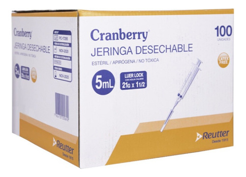Cranberry Jeringa Desechable Luer Lock X100 Unidades - 5ml