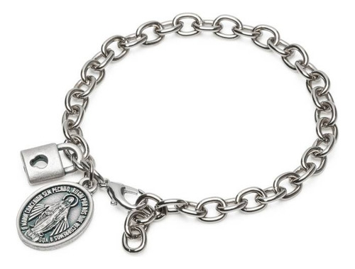 Pulseira Servos Nossa Senhora Das Graças Cadeia Consagração Comprimento 22 Cm Cor Prateado Diâmetro 11 Cm