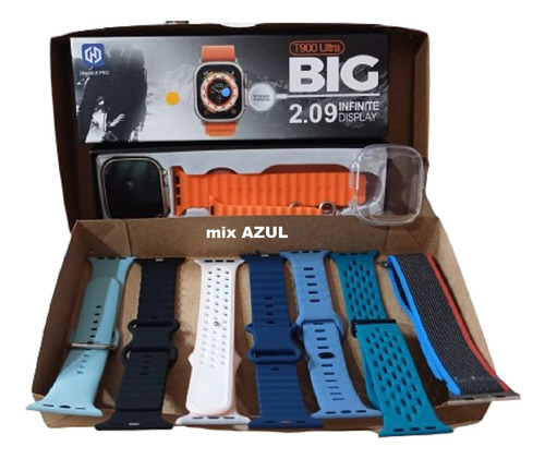 Relógio T900 Ultra + Capa Prot + 5 Pulseiras Cores Diversas Caixa Prateado Pulseira Preto Bisel Prateado Desenho Da Pulseira Oceano