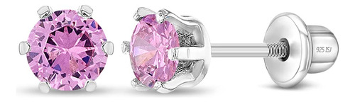 925 Sterling Silver Girls Pink 4mm Prong S B075rpsjny_050424