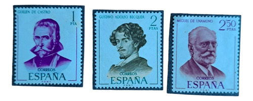 Estampillas Sellos España- Becquer, De Unamuno Y De Castro