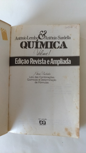 Livro Química - Volume 1 Antônio - Lembo E Antonio Sardela - Editora Ética (Usado)