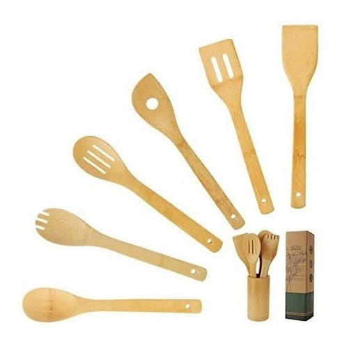 Juego De Utensilios De Cocina De Bambu De Madera De 7 Piezas