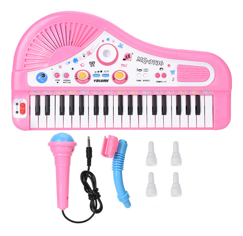 Teclado Piano Infantil 37 Teclas Musical Con Micrófono Rosa