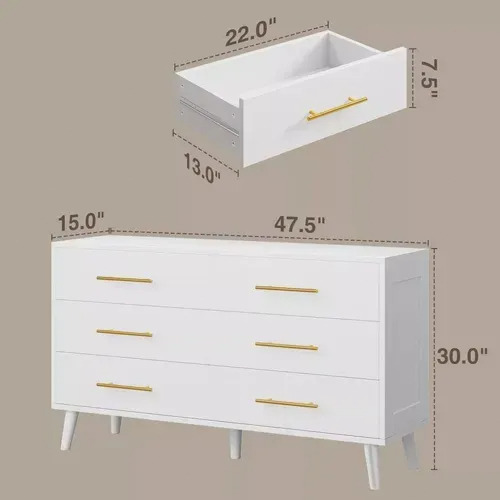 Madera Cómoda De 6 Cajones Con Tiradores De Metal