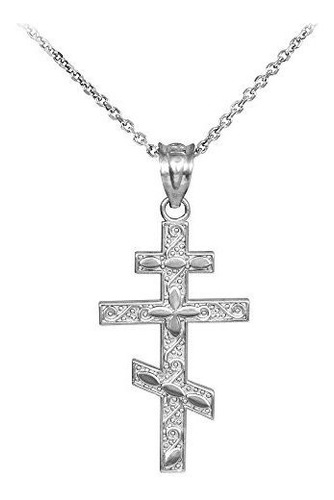 Collar - 925 Sterling Silver Russian Orthodox Cross Pendant 