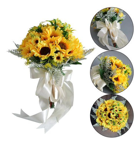 Girasol Hecho A Mano Boda Sosteniendo Ramo Elegante Aspecto