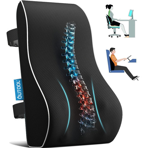 Almohada De Apoyo Lumbar Viscoelástica Para Silla Automóvil Negro