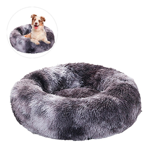 Cama Nido Puff Felpa Extra Suave Perro Mascota Grande Color Gris