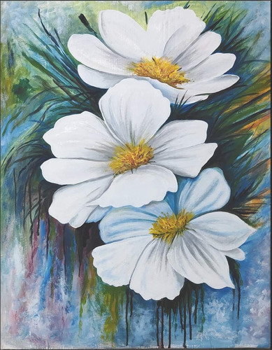 Flores Pintura A Mano 97x76 Cms Cuadro Decorativo