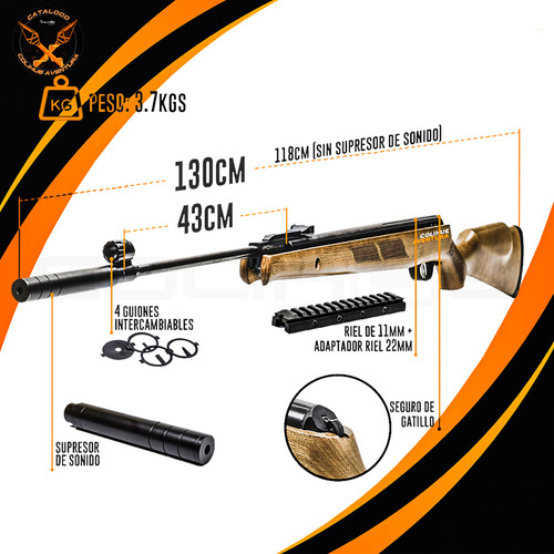 Rifle Nitro Piston Fox Gr 1600 Calibre 5,5mm/6.35mm - Nuevo