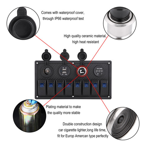 12v 24v 8 Gang Coche Barco Led Panel Interruptor Rocker Du
